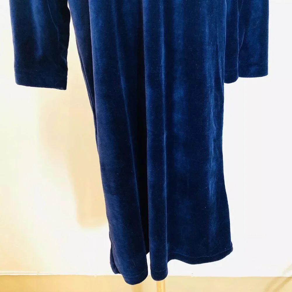 CJ Women Long Sleeve Knee Length Velvet Embroidered Blue Dress Size Large 36-38 - Picture 5 of 12